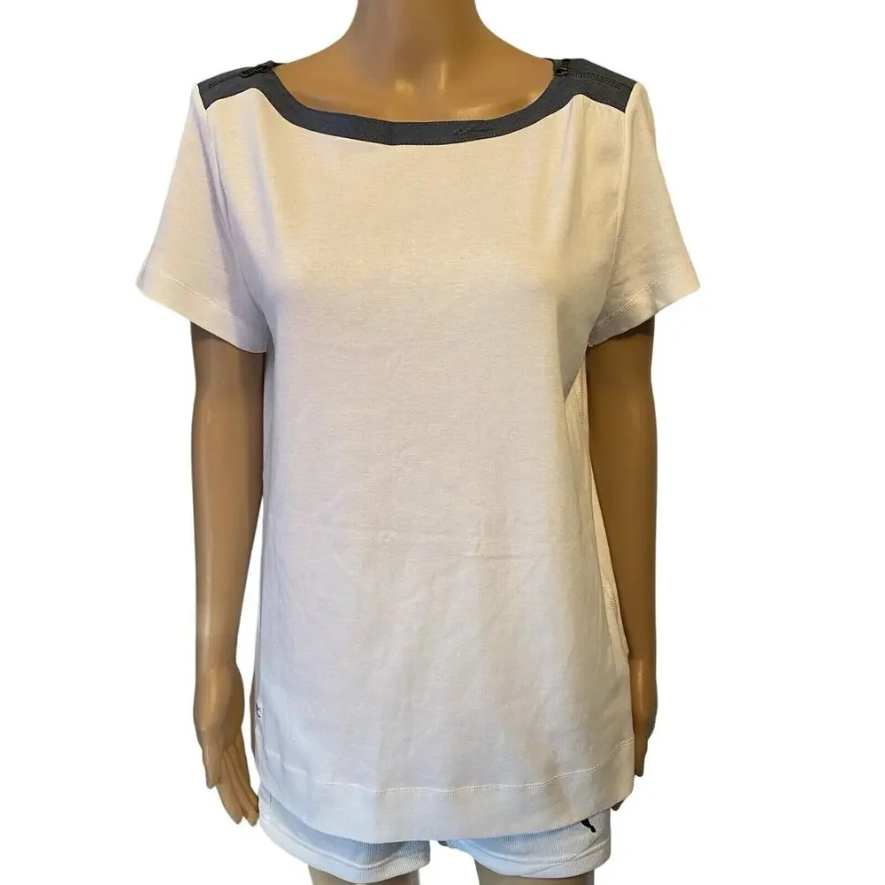 Lauren Ralph Lauren White Short-Sleeve Blouse with Black Trim